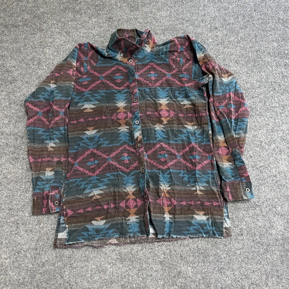 BKE Shirt Womens Size XS Multicolor Southwestern Cotton Long Sleeve Raw Hem